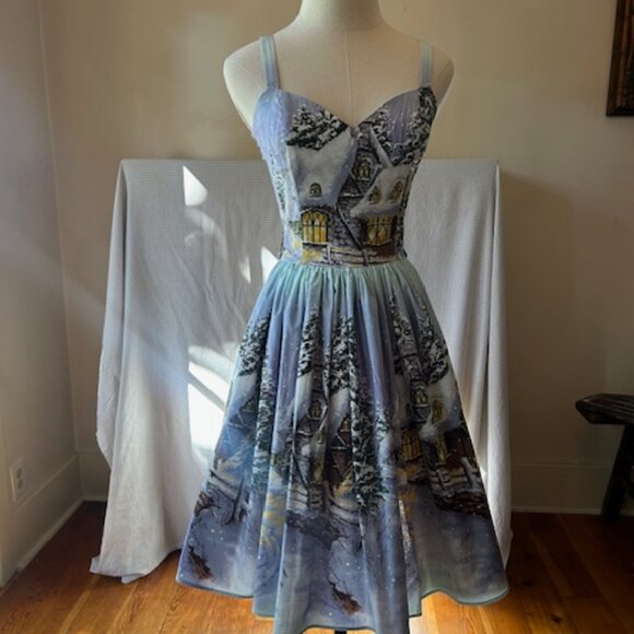 Bernie Dexter Winter Wonderland Village Scene Dress - Picture 1 of 8